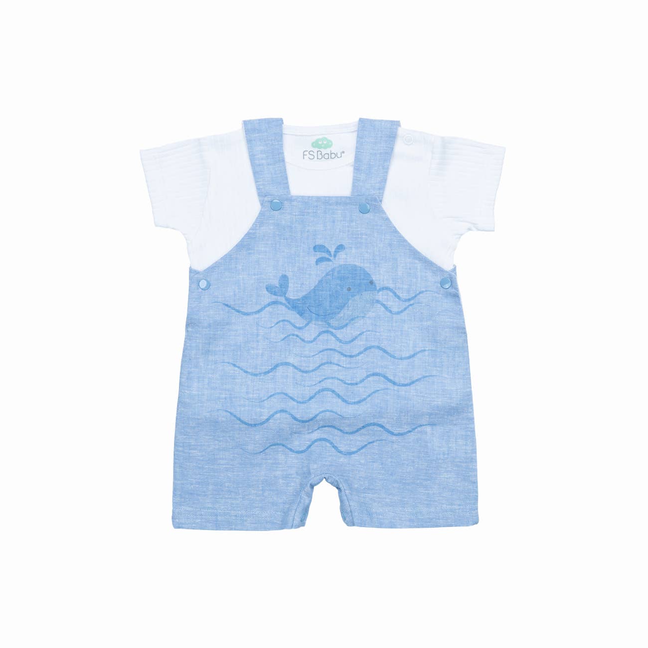 16786 - Salopette en lin + t-shirt - PE 26: Blanc/bleu / 12 M