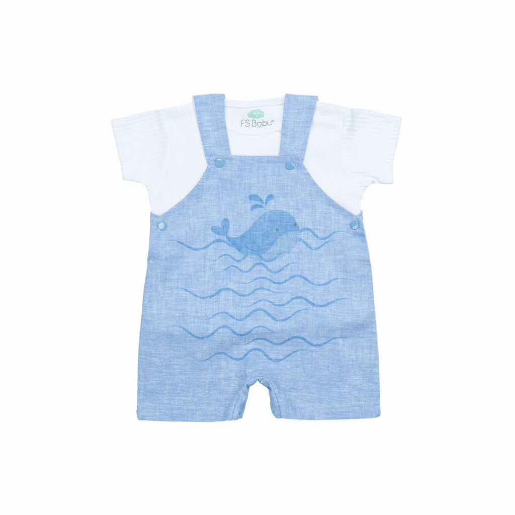 16786 - Salopette en lin + t-shirt - PE 26: White/blue / 6 M