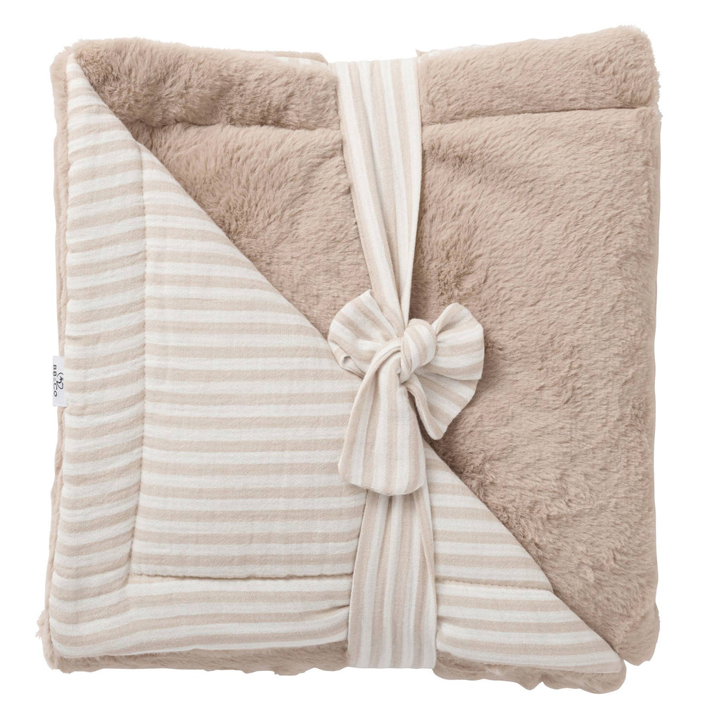 Couverture Luxe fausse fourrure angora / gaze de coton rayé