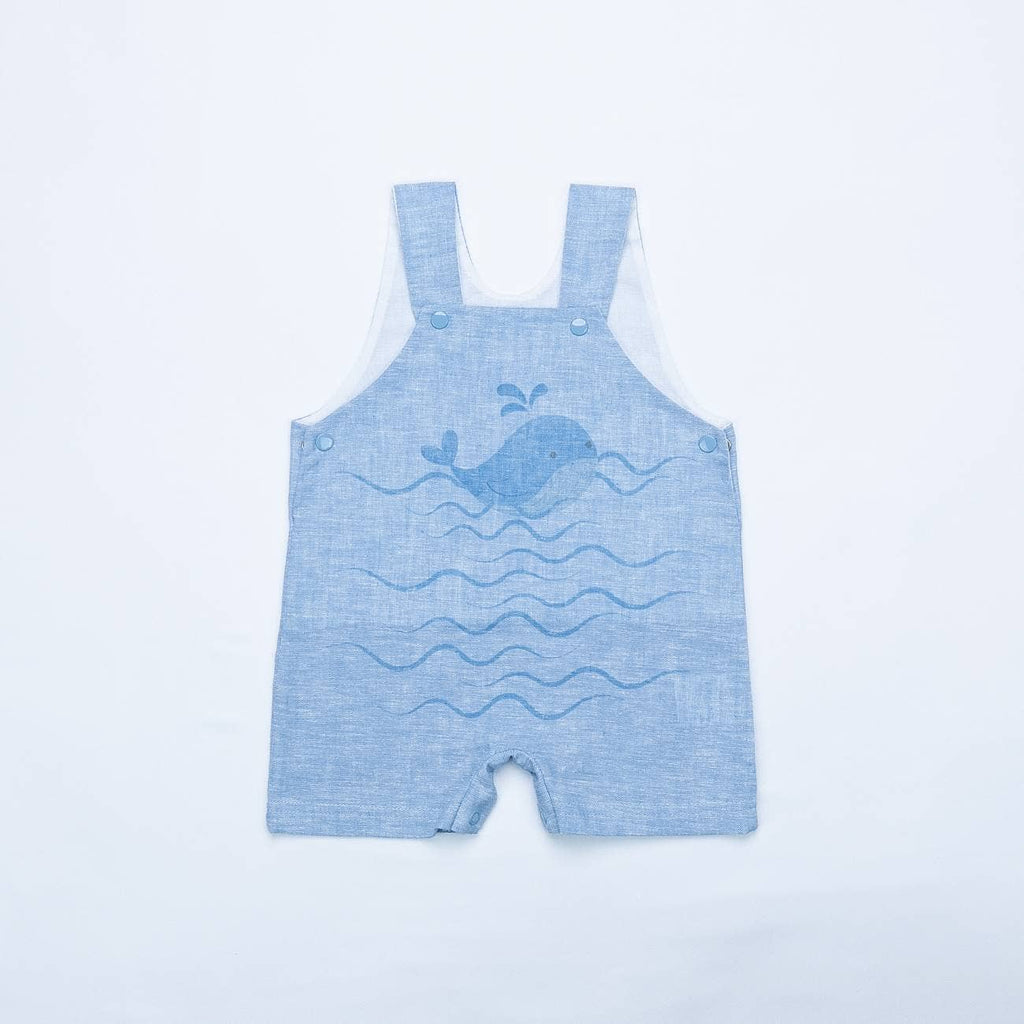 16786 - Salopette en lin + t-shirt - PE 26: Blanc/bleu / 12 M