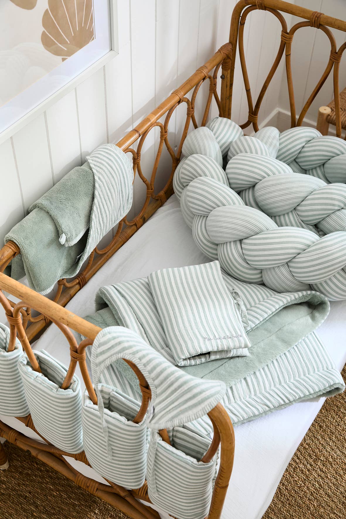 Couverture Luxe fausse fourrure angora / coton rayé vert